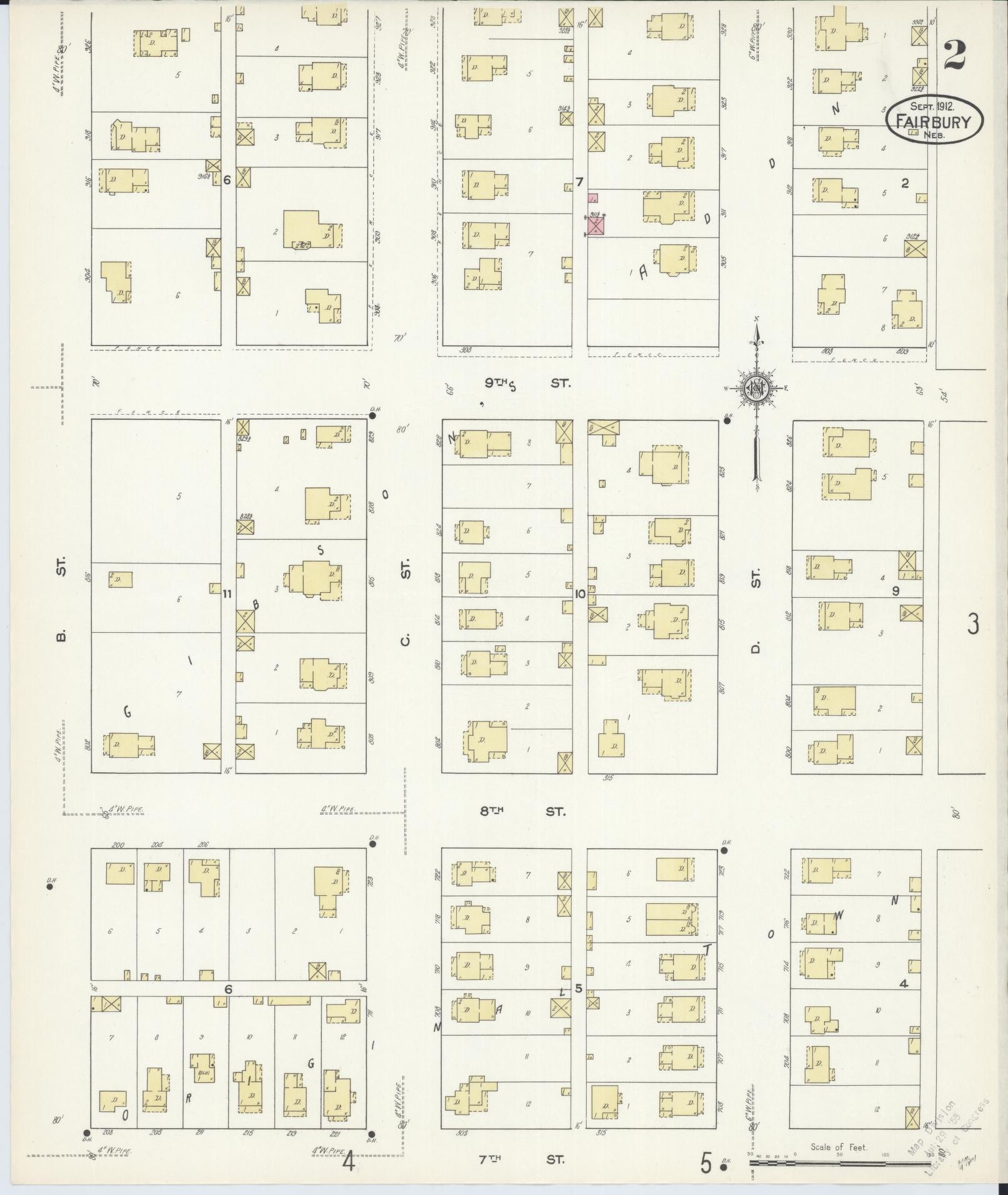 Sanborn Fire Insurance Map from Fairbury, Jefferson County, Nebraska (1912), Sheet #0002 - Complete Map Set gallery image, historic Sanborn map, vintage wall art, Nebraska Nebraska
