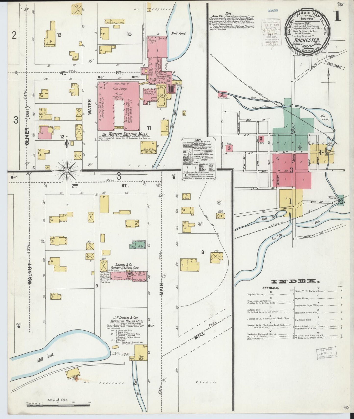Sanborn Fire Insurance Map from Rochester, Oakland County, Michigan (1900), Sheet #0001 - Complete Map Set gallery image, historic Sanborn map, vintage wall art, Michigan Michigan