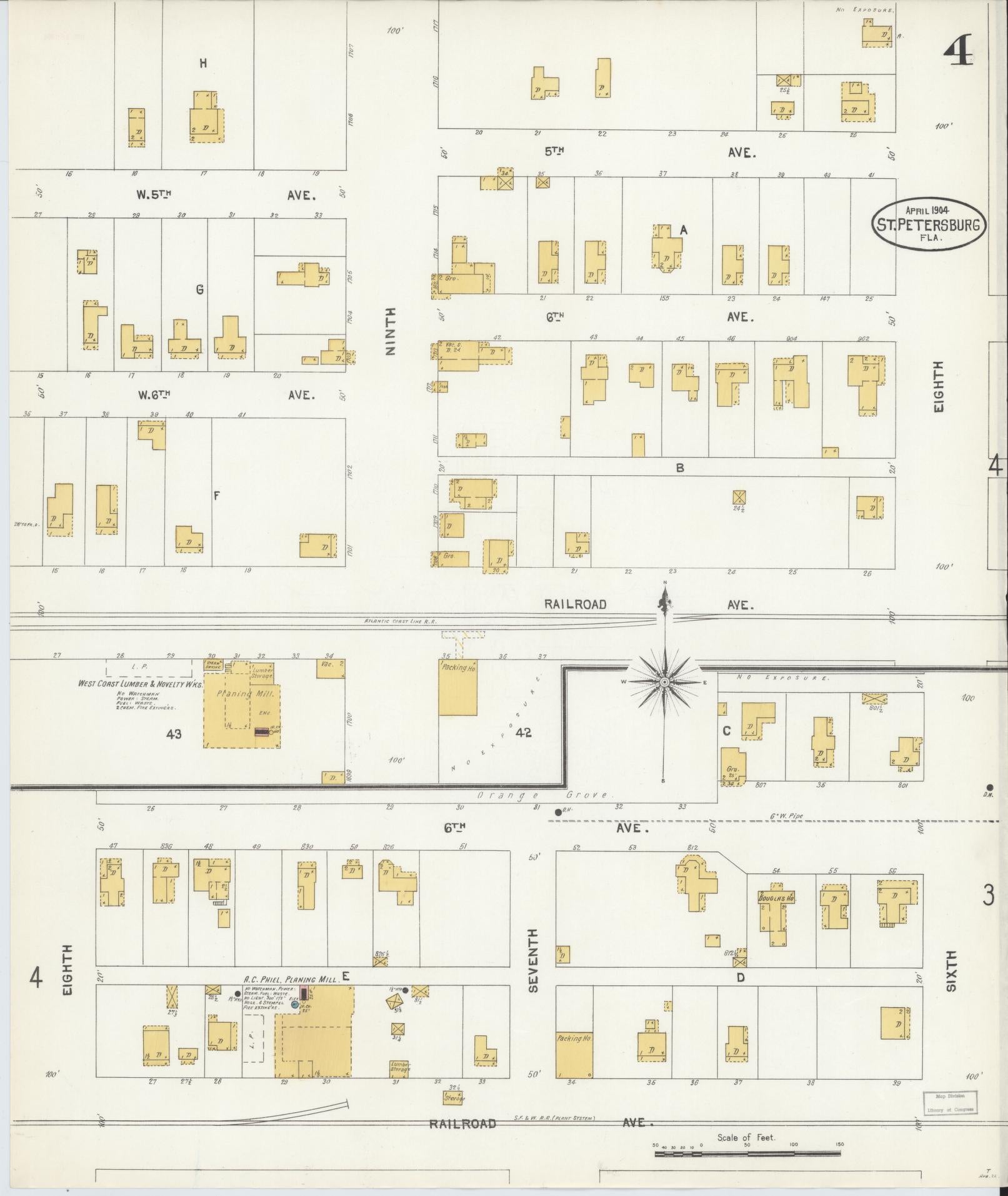 Sanborn Fire Insurance Map from Saint Petersburg, Pinellas County, Florida (1904), Sheet #0004 - Complete Map Set gallery image, historic Sanborn map, vintage wall art, Florida Florida