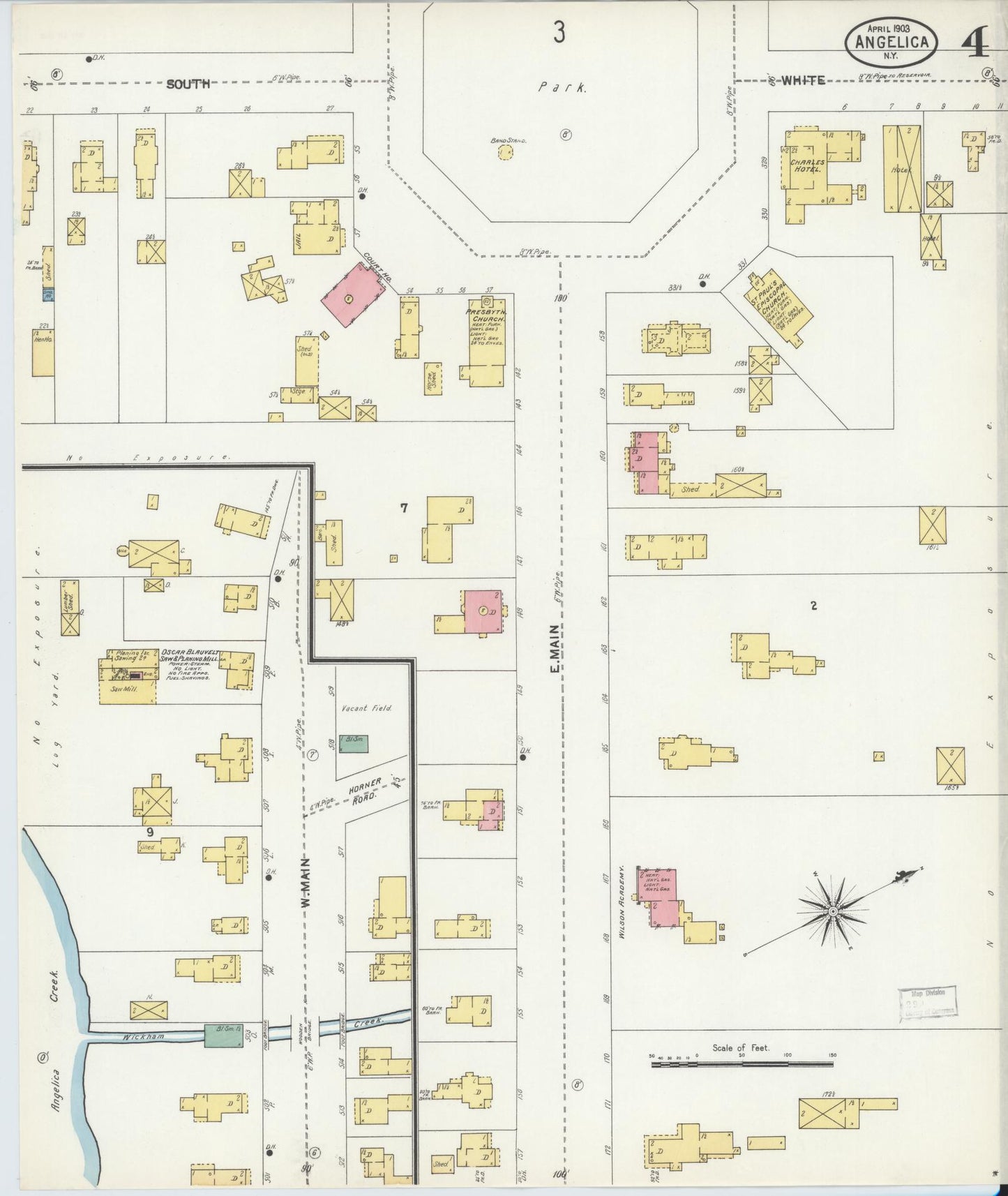 Sanborn Fire Insurance Map from Angelica, Allegany County, New York (1903), Sheet #0004 - Complete Map Set gallery image, historic Sanborn map, vintage wall art, New York New York