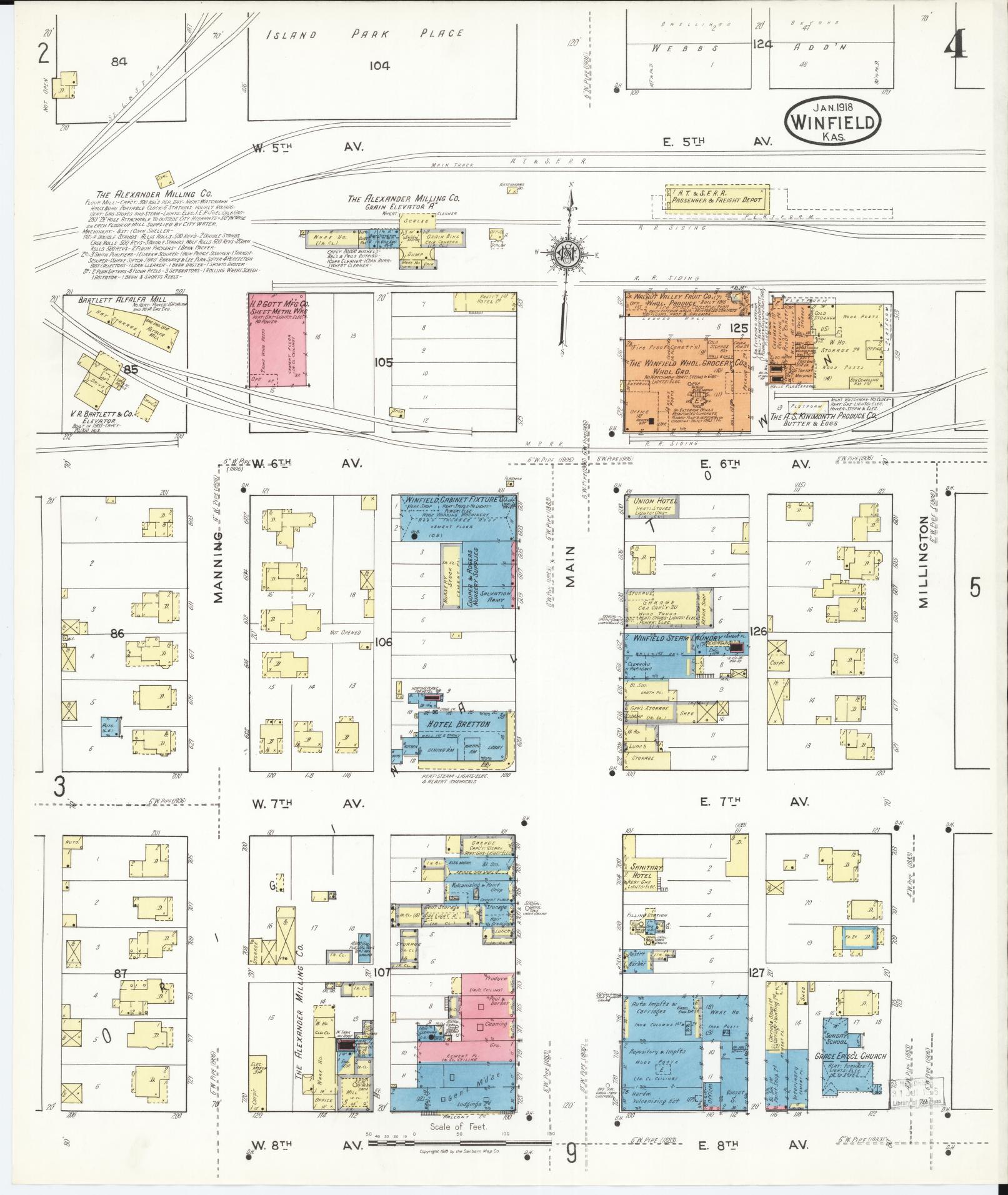 Sanborn Fire Insurance Map from Winfield, Cowley County, Kansas (1918), Sheet #0004 - Complete Map Set gallery image, historic Sanborn map, vintage wall art, Kansas Kansas