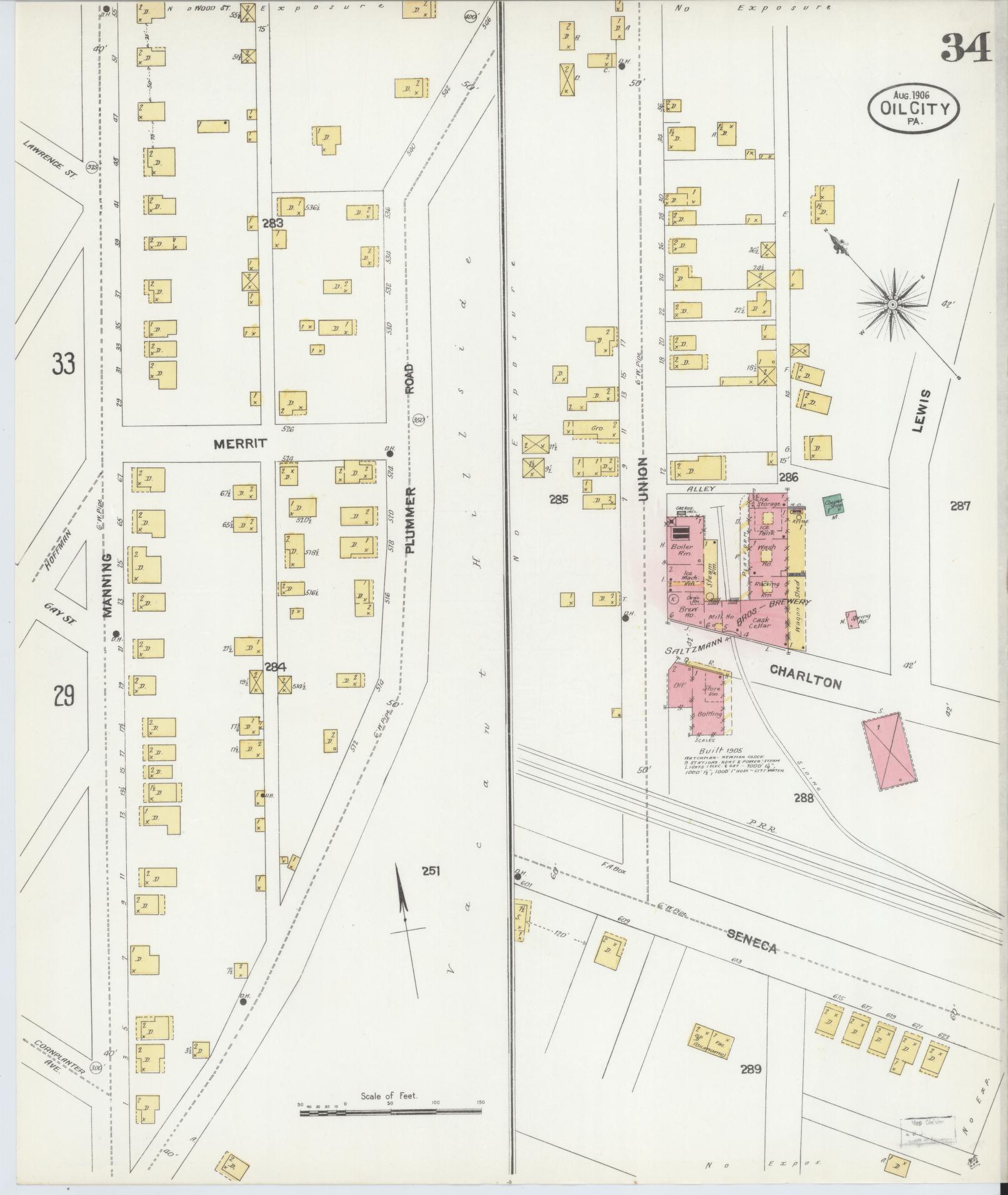 Sanborn Fire Insurance Map from Oil City, Venango County, Pennsylvania (1906), Sheet #0034 - Complete Map Set gallery image, historic Sanborn map, vintage wall art, Pennsylvania Pennsylvania