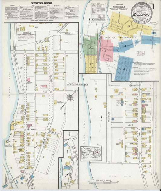 Sanborn Fire Insurance Map from Weissport, Carbon County, Pennsylvania (1915), Sheet #0001 - Historic Sanborn Fire Insurance Map Print, vintage old map wall art, antique decor, genealogy gift, Pennsylvania Pennsylvania map