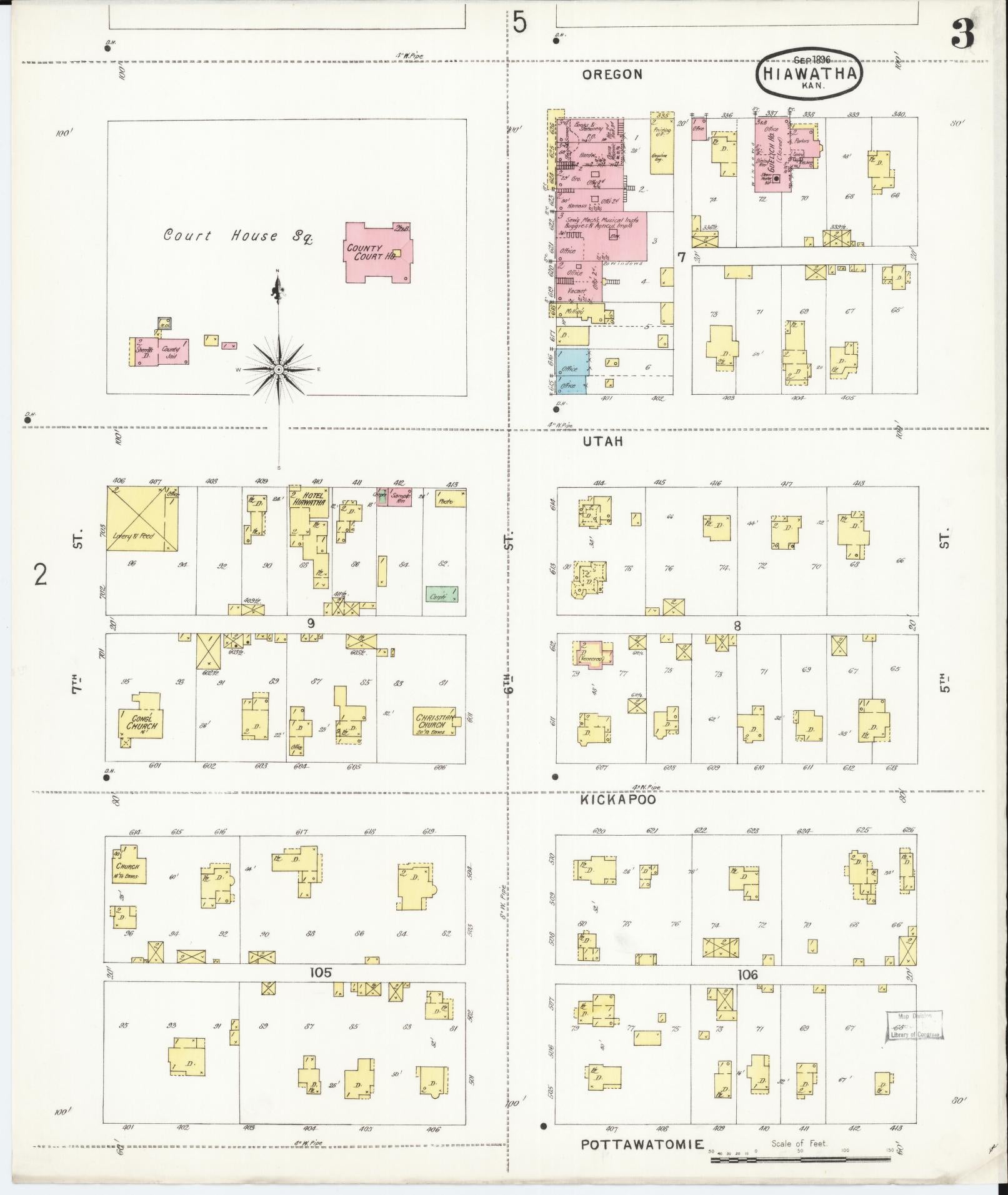 Sanborn Fire Insurance Map from Hiawatha, Brown County, Kansas (1896), Sheet #0003 - Historic Sanborn Fire Insurance Map Print, vintage old map wall art, antique decor, genealogy gift, Kansas Kansas map