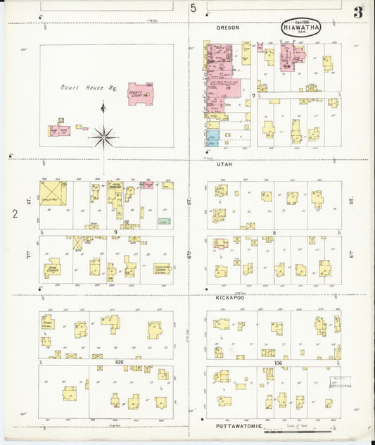 Sanborn Fire Insurance Map from Hiawatha, Brown County, Kansas (1896), Sheet #0003 - Historic Sanborn Fire Insurance Map Print, vintage old map wall art, antique decor, genealogy gift, Kansas Kansas map