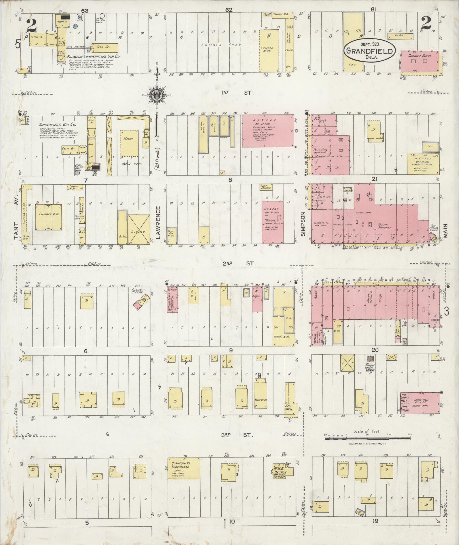 Sanborn Fire Insurance Map from Grandfield, Tillman County, Oklahoma (1923), Sheet #0002 - Complete Map Set gallery image, historic Sanborn map, vintage wall art, Oklahoma Oklahoma