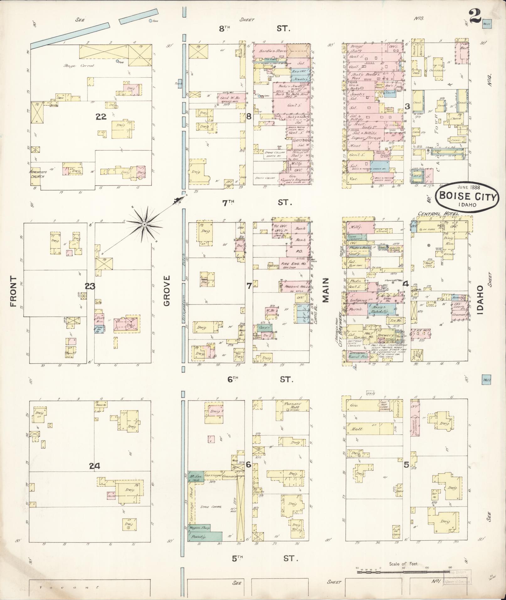 Sanborn Fire Insurance Map from Boise, Ada County, Idaho (1888), Sheet #0002 - Historic Sanborn Fire Insurance Map Print, vintage old map wall art, antique decor, genealogy gift, Idaho Idaho map