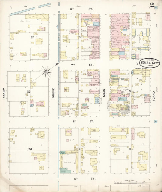 Sanborn Fire Insurance Map from Boise, Ada County, Idaho (1888), Sheet #0002 - Historic Sanborn Fire Insurance Map Print, vintage old map wall art, antique decor, genealogy gift, Idaho Idaho map