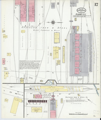 Sanborn Fire Insurance Map from Gadsden, Etowah County, Alabama (1910), Sheet #0017 - Complete Map Set gallery image, historic Sanborn map, vintage wall art, Alabama Alabama