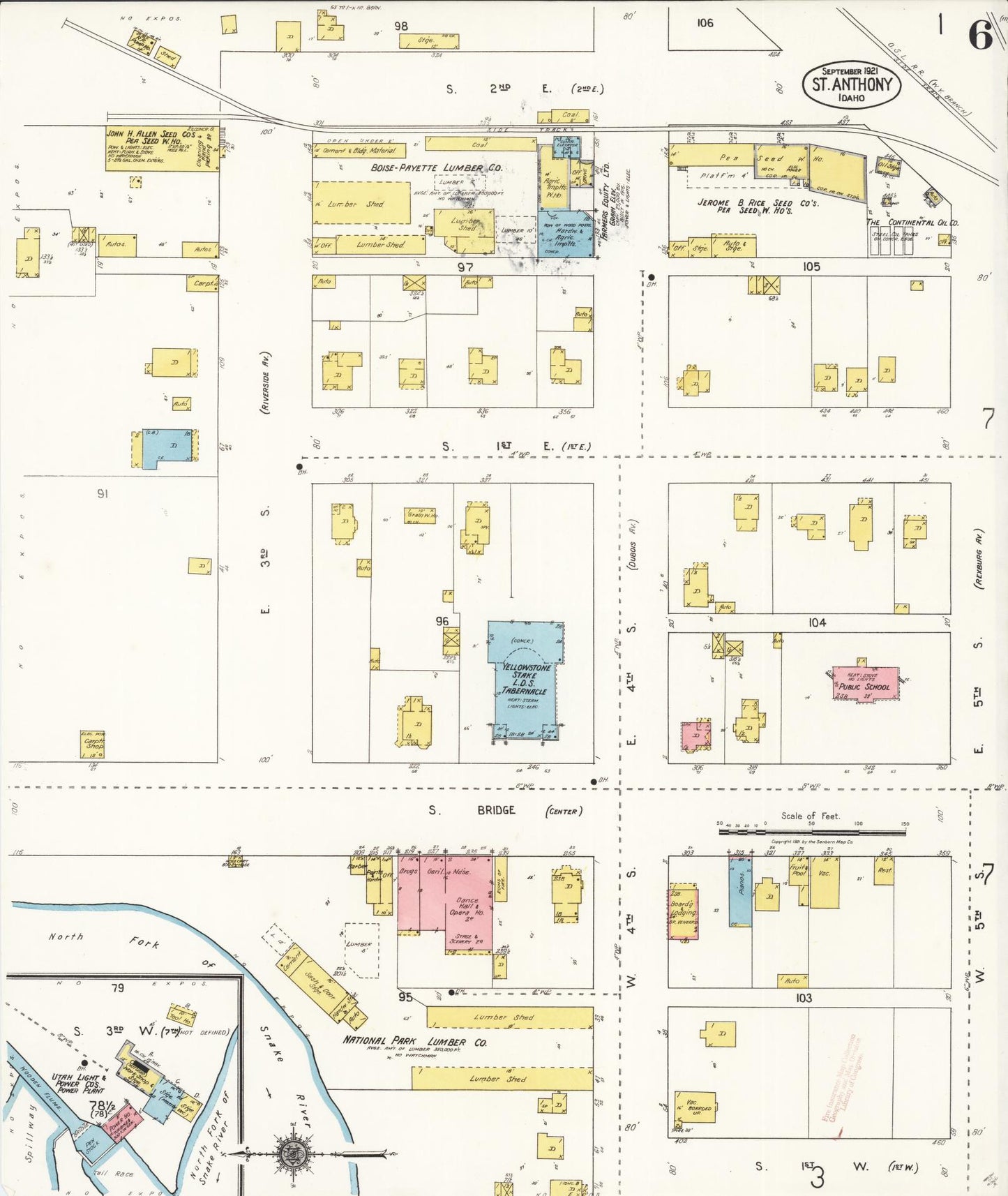 Sanborn Fire Insurance Map from Saint Anthony, Fremont County, Idaho (1921), Sheet #0006 - Complete Map Set gallery image, historic Sanborn map, vintage wall art, Idaho Idaho