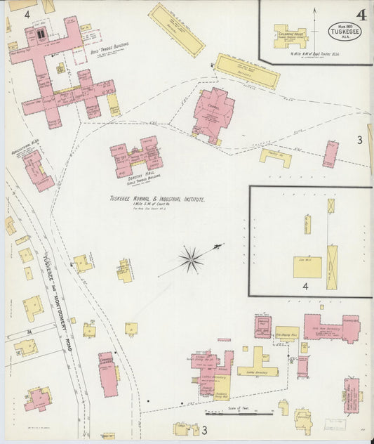 Sanborn Fire Insurance Map from Tuskegee, Macon County, Alabama (1903), Sheet #0004 - Historic Sanborn Fire Insurance Map Print, vintage old map wall art, antique decor, genealogy gift, Alabama Alabama map