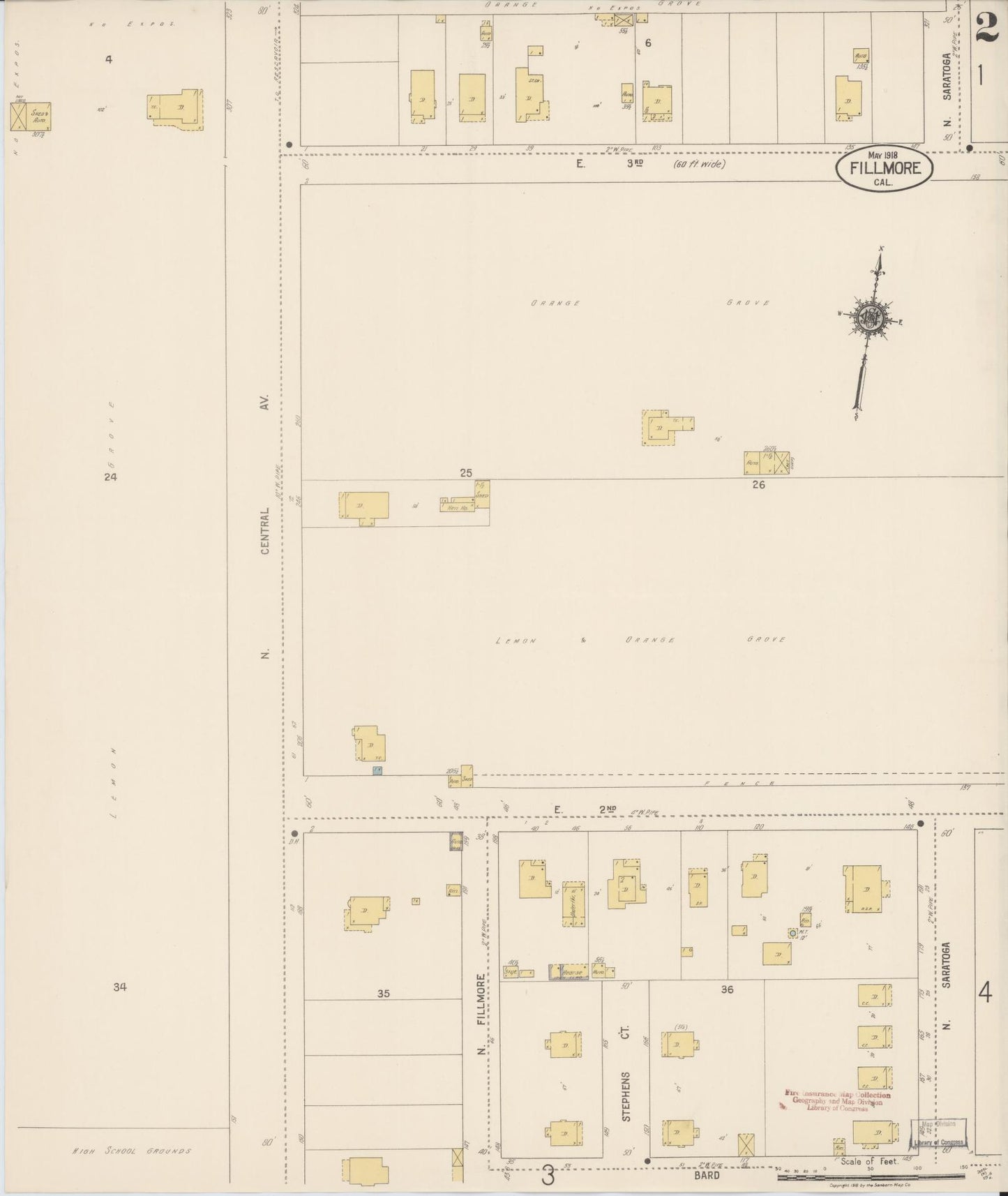 Sanborn Fire Insurance Map from Fillmore, Ventura County, California (1918), Sheet #0002 - Complete Map Set gallery image, historic Sanborn map, vintage wall art, California California
