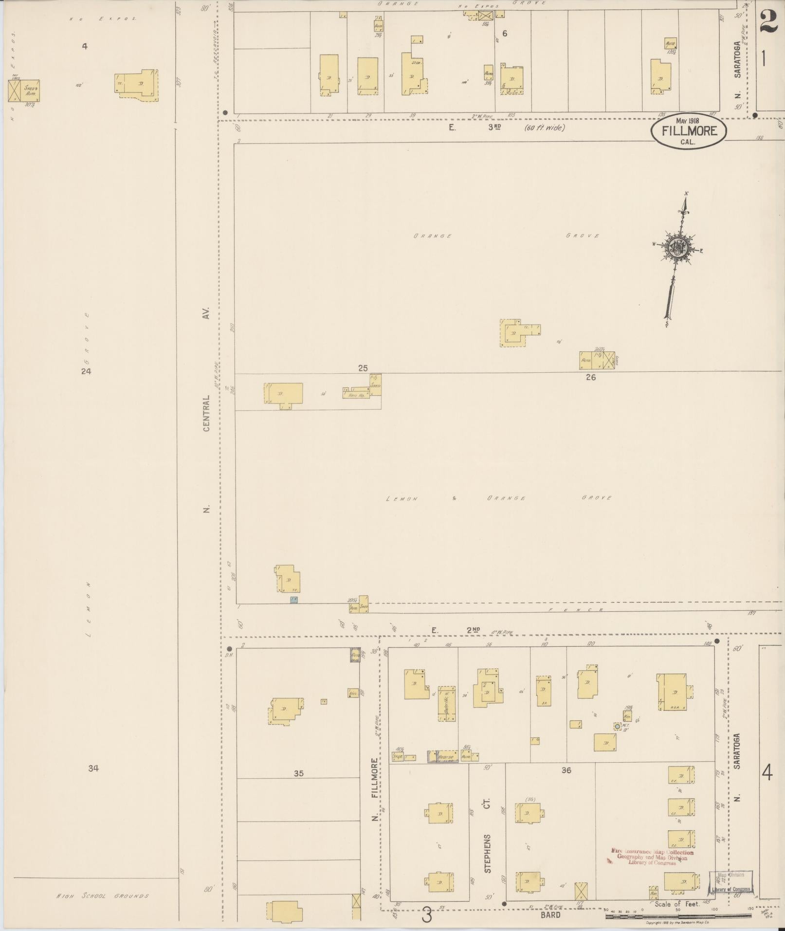 Sanborn Fire Insurance Map from Fillmore, Ventura County, California (1918), Sheet #0002 - Complete Map Set gallery image, historic Sanborn map, vintage wall art, California California