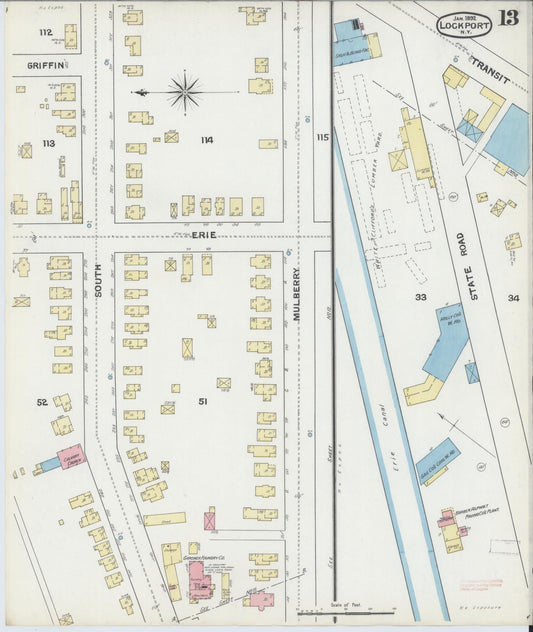 Sanborn Fire Insurance Map from Lockport, Niagara County, New York (1892), Sheet #0013 - Historic Sanborn Fire Insurance Map Print, vintage old map wall art, antique decor, genealogy gift, New York New York map