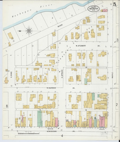 Sanborn Fire Insurance Map from Big Rapids, Mecosta County, Michigan (1899), Sheet #0005 - Complete Map Set gallery image, historic Sanborn map, vintage wall art, Michigan Michigan
