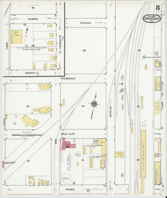 Sanborn Fire Insurance Map from Corpus Christi, Nueces County, Texas (1919), Sheet #0008 - Historic Sanborn Fire Insurance Map Print, vintage old map wall art, antique decor, genealogy gift, Texas Texas map
