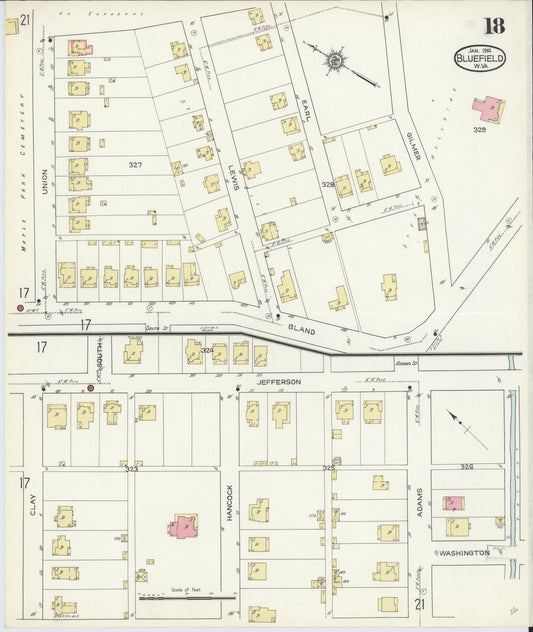 Sanborn Fire Insurance Map from Bluefield, Mercer County, West Virginia (1914), Sheet #0018 - Historic Sanborn Fire Insurance Map Print, vintage old map wall art, antique decor, genealogy gift, West Virginia West Virginia map