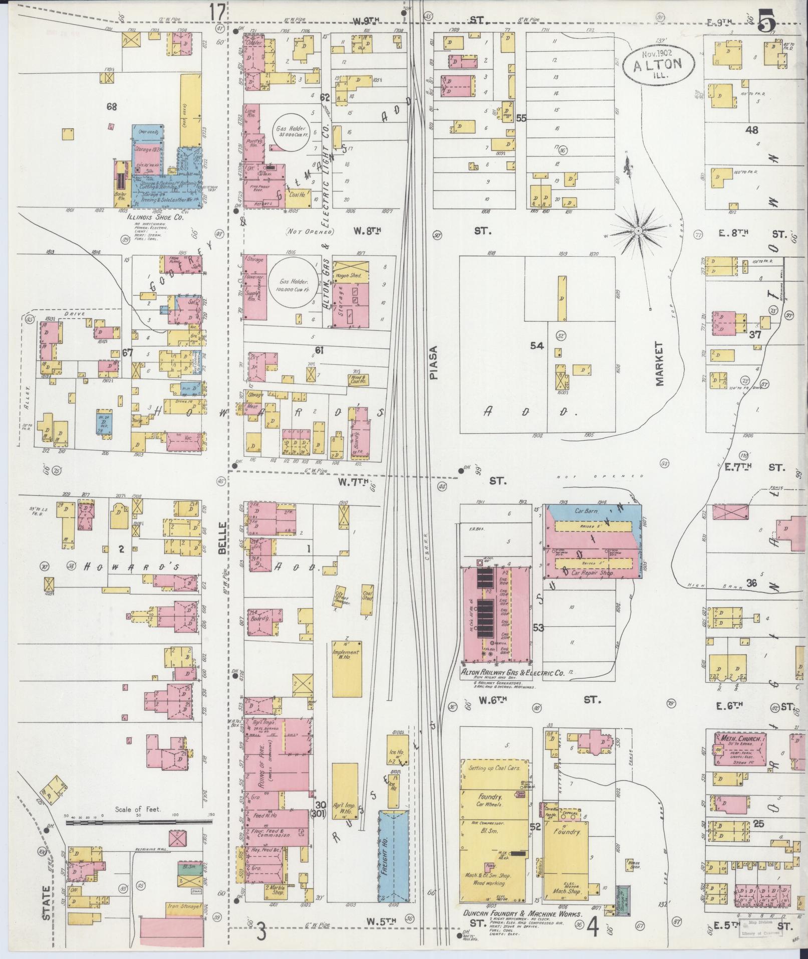 Sanborn Fire Insurance Map from Alton, Madison County, Illinois (1902), Sheet #0005 - Historic Sanborn Fire Insurance Map Print, vintage old map wall art, antique decor, genealogy gift, Illinois Illinois map