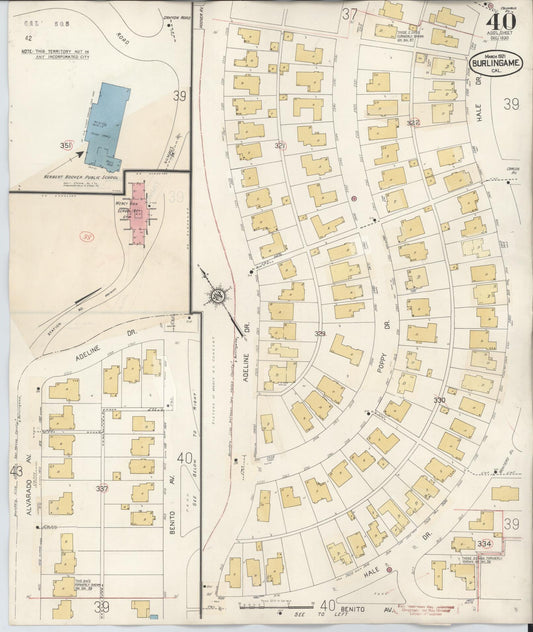 Sanborn Fire Insurance Map from Burlingame, San Mateo County, California (1949), Sheet #0040 - Historic Sanborn Fire Insurance Map Print, vintage old map wall art, antique decor, genealogy gift, California California map