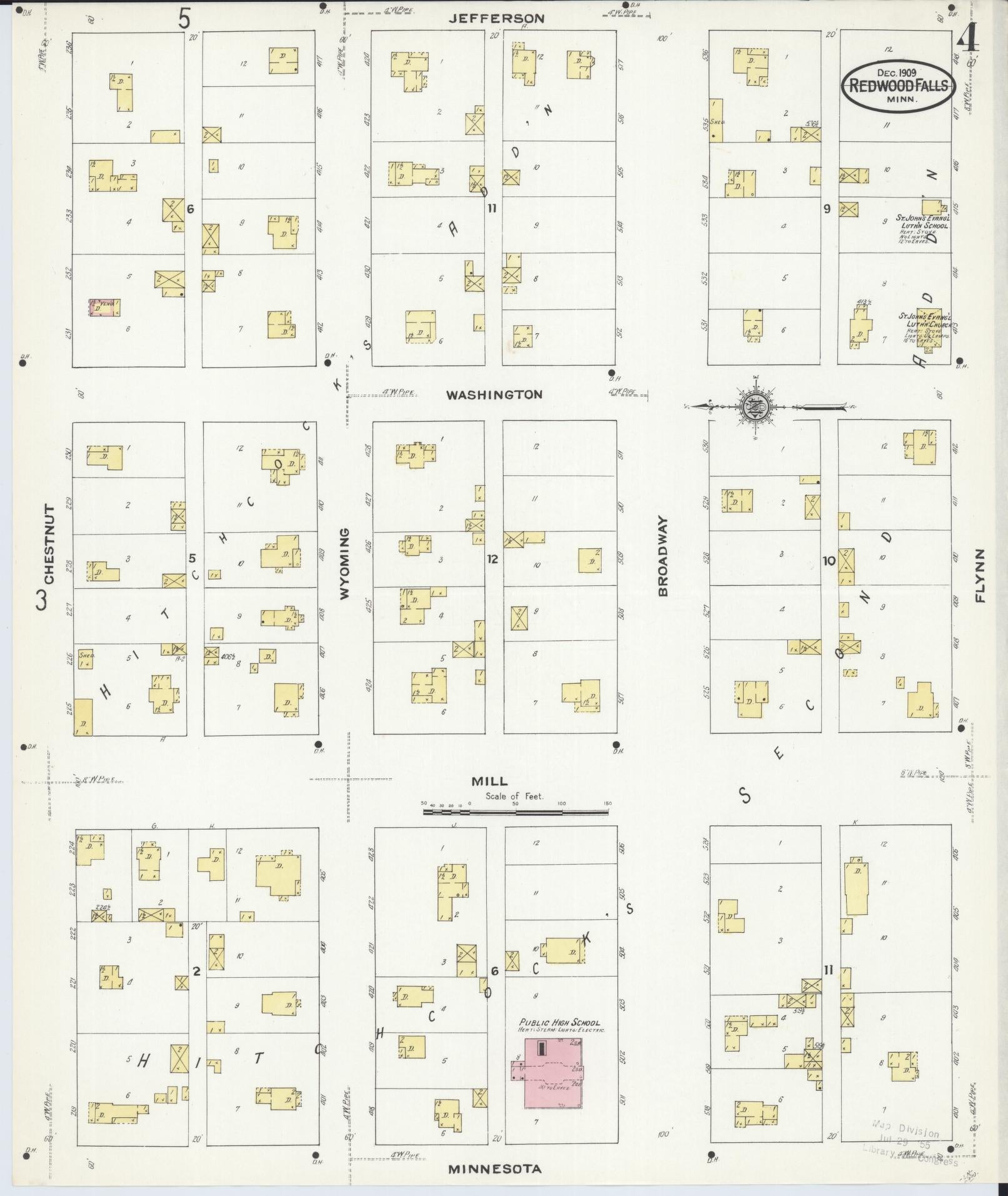 Sanborn Fire Insurance Map from Redwood Falls, Redwood County, Minnesota (1909), Sheet #0004 - Complete Map Set gallery image, historic Sanborn map, vintage wall art, Minnesota Minnesota