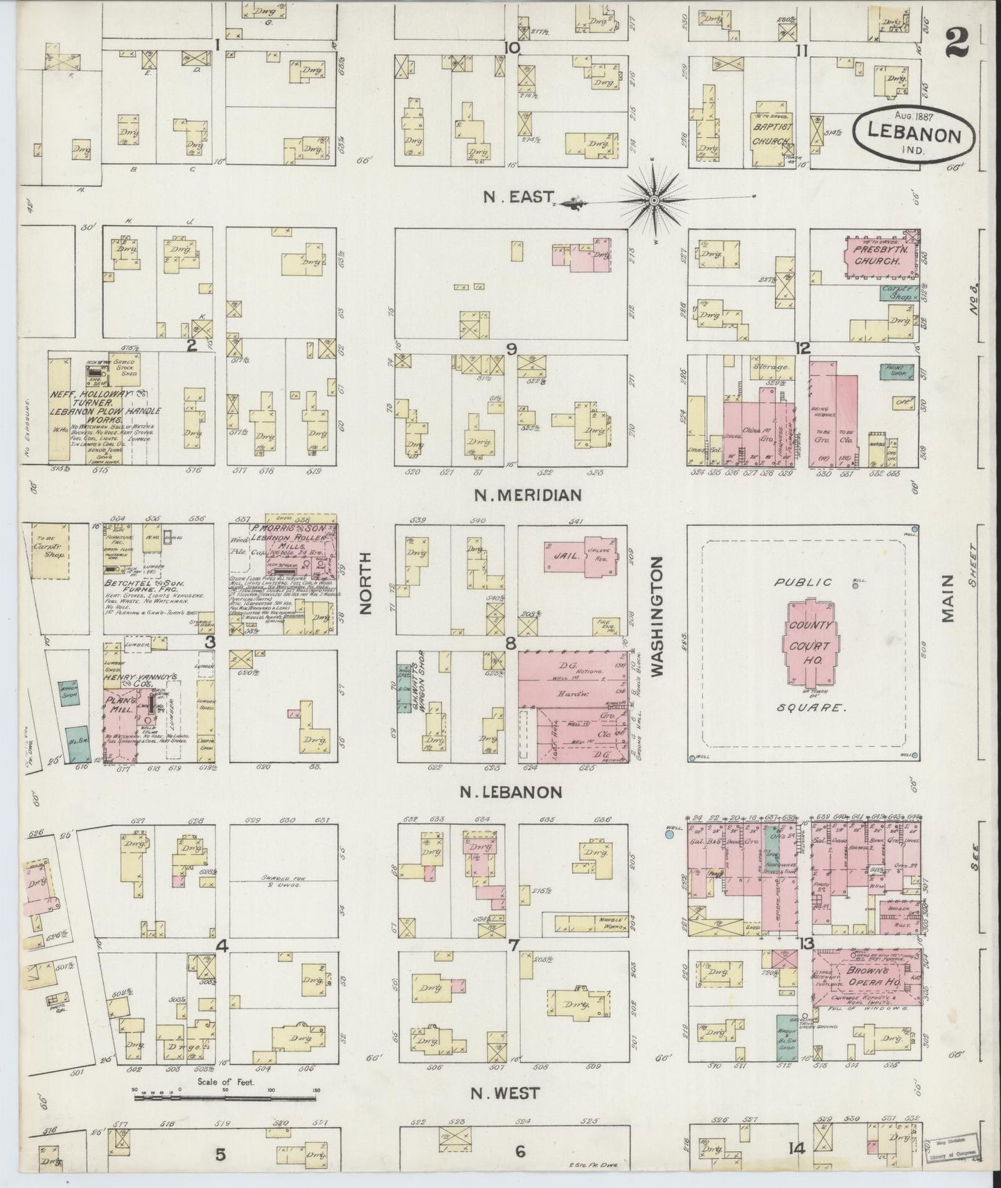 Sanborn Fire Insurance Map from Lebanon, Boone County, Indiana (1887), Sheet #0002 - Historic Sanborn Fire Insurance Map Print, vintage old map wall art, antique decor, genealogy gift, Indiana Indiana map