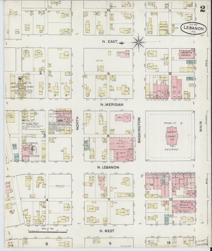 Sanborn Fire Insurance Map from Lebanon, Boone County, Indiana (1887), Sheet #0002 - Historic Sanborn Fire Insurance Map Print, vintage old map wall art, antique decor, genealogy gift, Indiana Indiana map