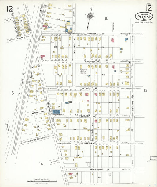 Sanborn Fire Insurance Map from Pitman, Gloucester County, New Jersey (1923), Sheet #0012 - Historic Sanborn Fire Insurance Map Print, vintage old map wall art, antique decor, genealogy gift, New Jersey New Jersey map