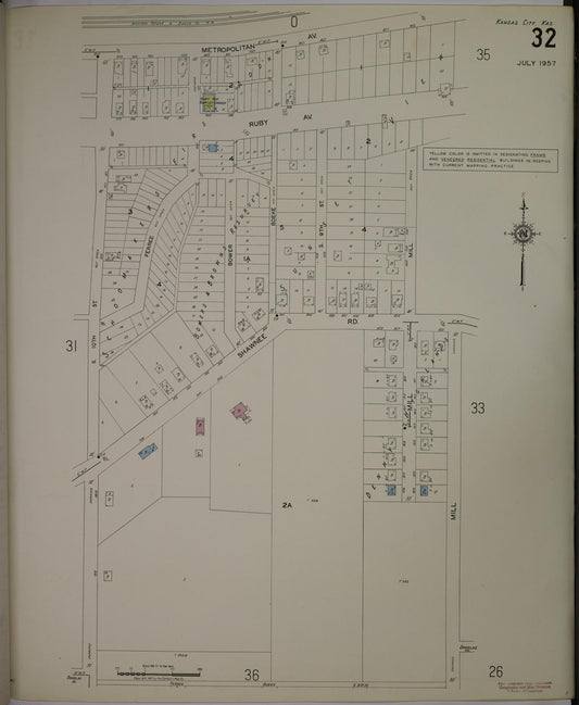 Sanborn Fire Insurance Map from Kansas City, Wyandotte County, Kansas (1957), Sheet #0032 - Historic Sanborn Fire Insurance Map Print, vintage old map wall art, antique decor, genealogy gift, Kansas Kansas map