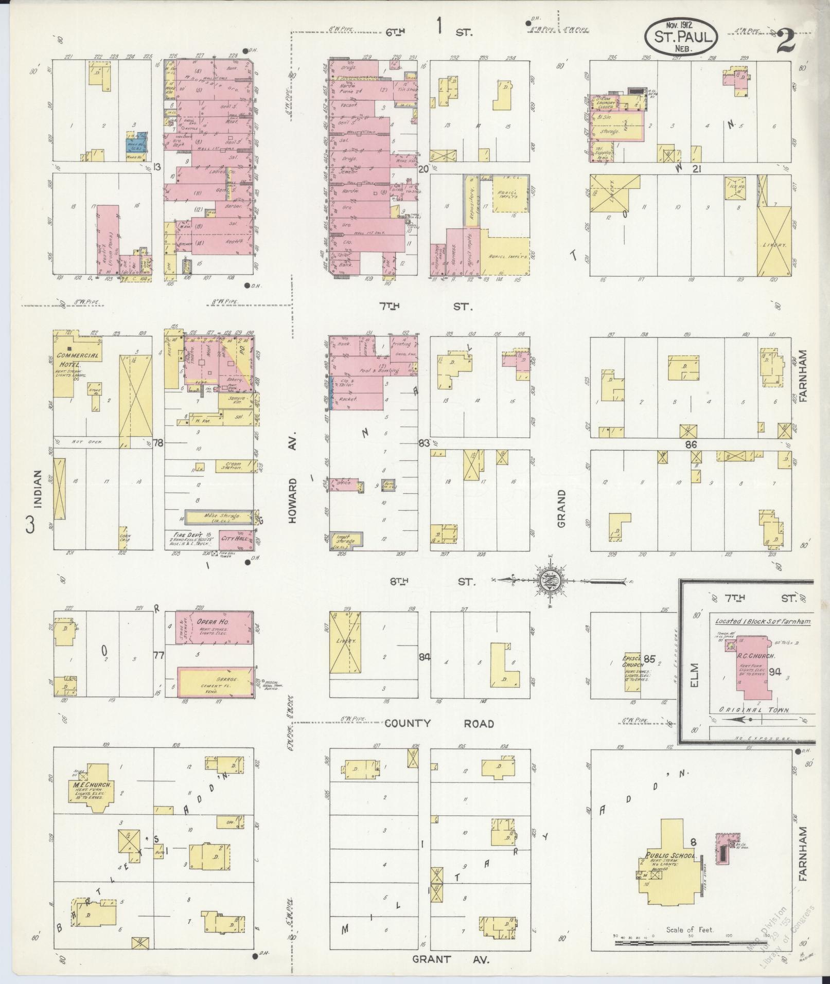 Sanborn Fire Insurance Map from Saint Paul, Howard County, Nebraska (1912), Sheet #0002 - Historic Sanborn Fire Insurance Map Print, vintage old map wall art, antique decor, genealogy gift, Nebraska Nebraska map