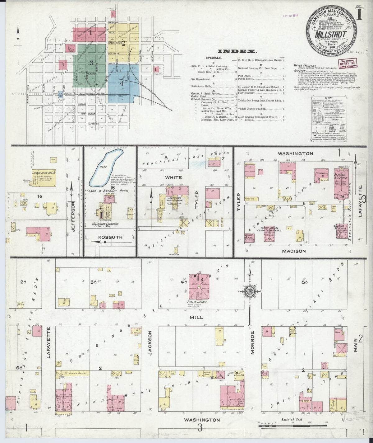 Sanborn Fire Insurance Map from Millstadt, Saint Clair County, Illinois (1910), Sheet #0001 - Complete Map Set gallery image, historic Sanborn map, vintage wall art, Illinois Illinois