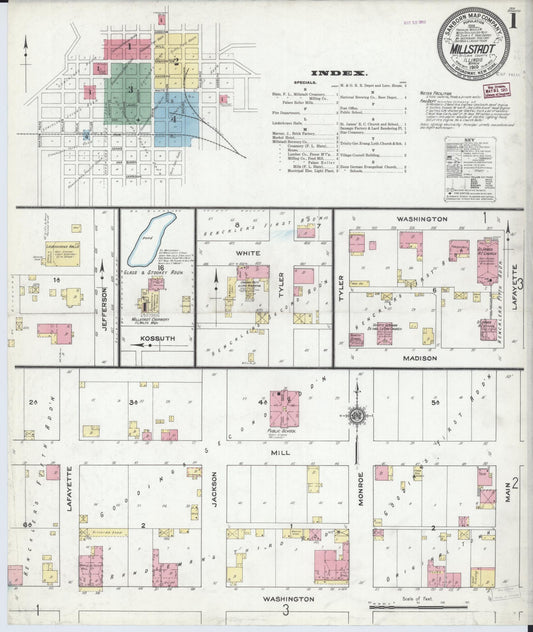 Sanborn Fire Insurance Map from Millstadt, Saint Clair County, Illinois (1910), Sheet #0001 - Complete Map Set gallery image, historic Sanborn map, vintage wall art, Illinois Illinois