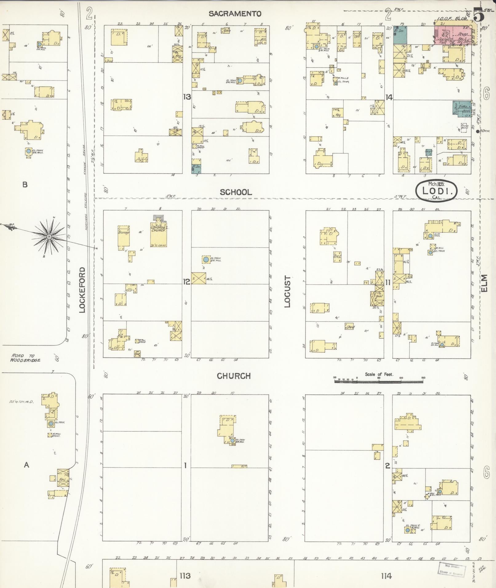 Sanborn Fire Insurance Map from Lodi, San Joaquin County, California (1895), Sheet #0005 - Historic Sanborn Fire Insurance Map Print, vintage old map wall art, antique decor, genealogy gift, California California map