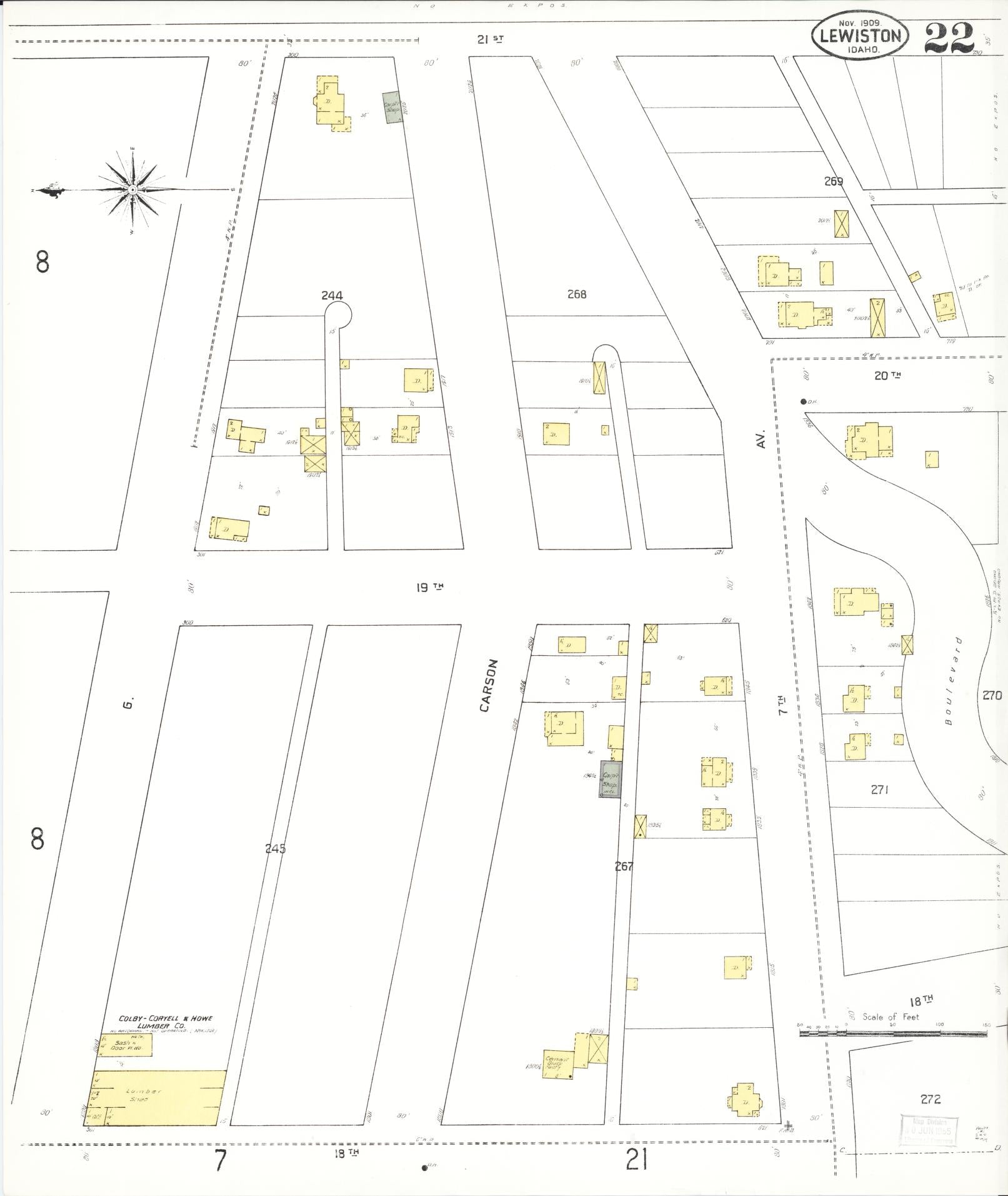 Sanborn Fire Insurance Map from Lewiston, Nez Perce County, Idaho (1909), Sheet #0022 - Historic Sanborn Fire Insurance Map Print, vintage old map wall art, antique decor, genealogy gift, Idaho Idaho map