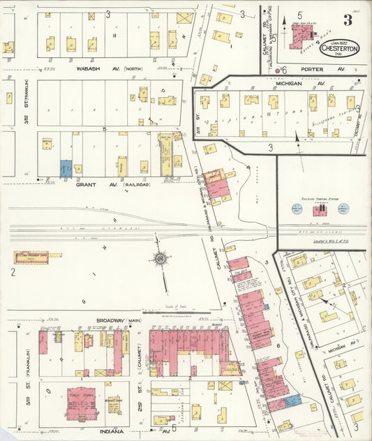 Sanborn Fire Insurance Map from Chesterton, Porter County, Indiana (1922), Sheet #0003 - Historic Sanborn Fire Insurance Map Print, vintage old map wall art, antique decor, genealogy gift, Indiana Indiana map