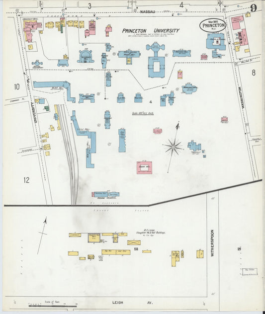 Sanborn Fire Insurance Map from Princeton, Mercer County, New Jersey (1902), Sheet #0009 - Historic Sanborn Fire Insurance Map Print, vintage old map wall art, antique decor, genealogy gift, New Jersey New Jersey map