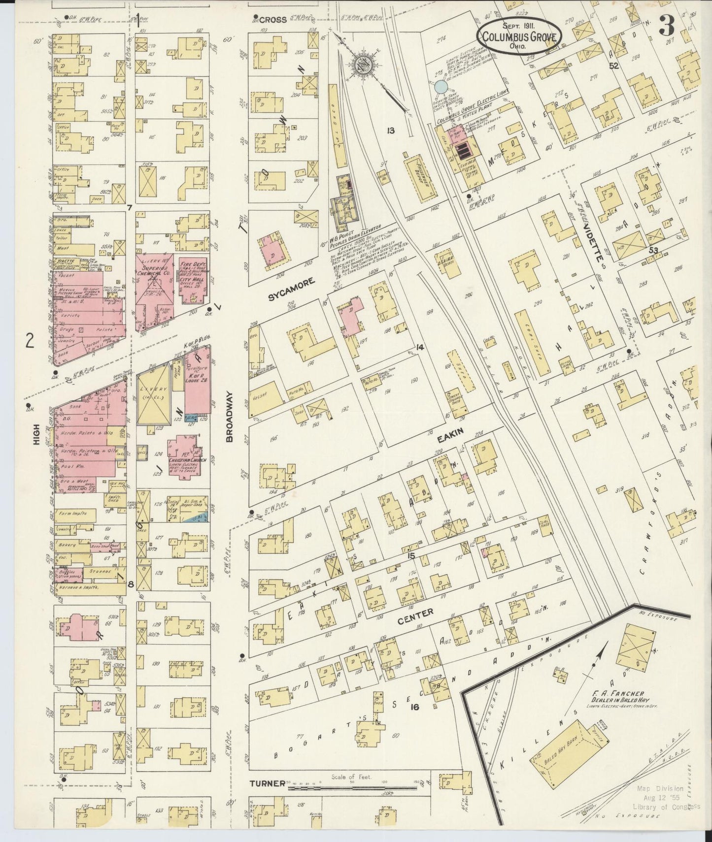 Sanborn Fire Insurance Map from Columbus Grove, Putnam County, Ohio (1911), Sheet #0003 - Complete Map Set gallery image, historic Sanborn map, vintage wall art, Ohio Ohio