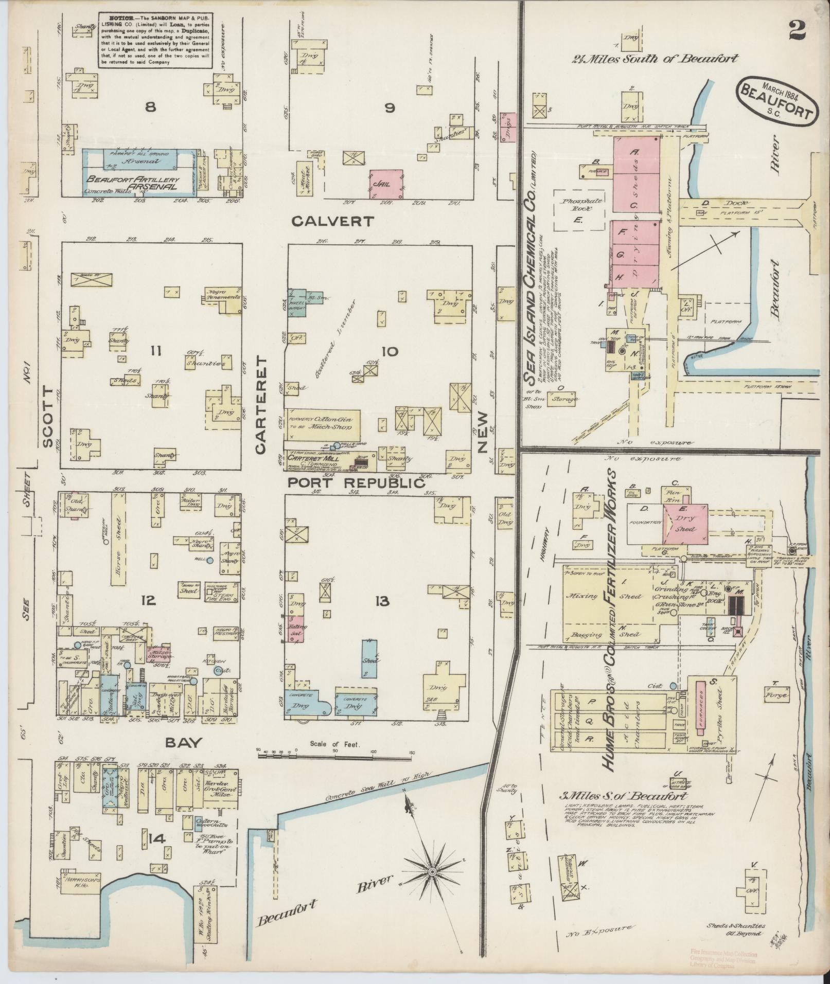 Sanborn Fire Insurance Map from Beaufort, Beaufort County, South Carolina (1884), Sheet #0002 - Complete Map Set gallery image, historic Sanborn map, vintage wall art, South Carolina South Carolina