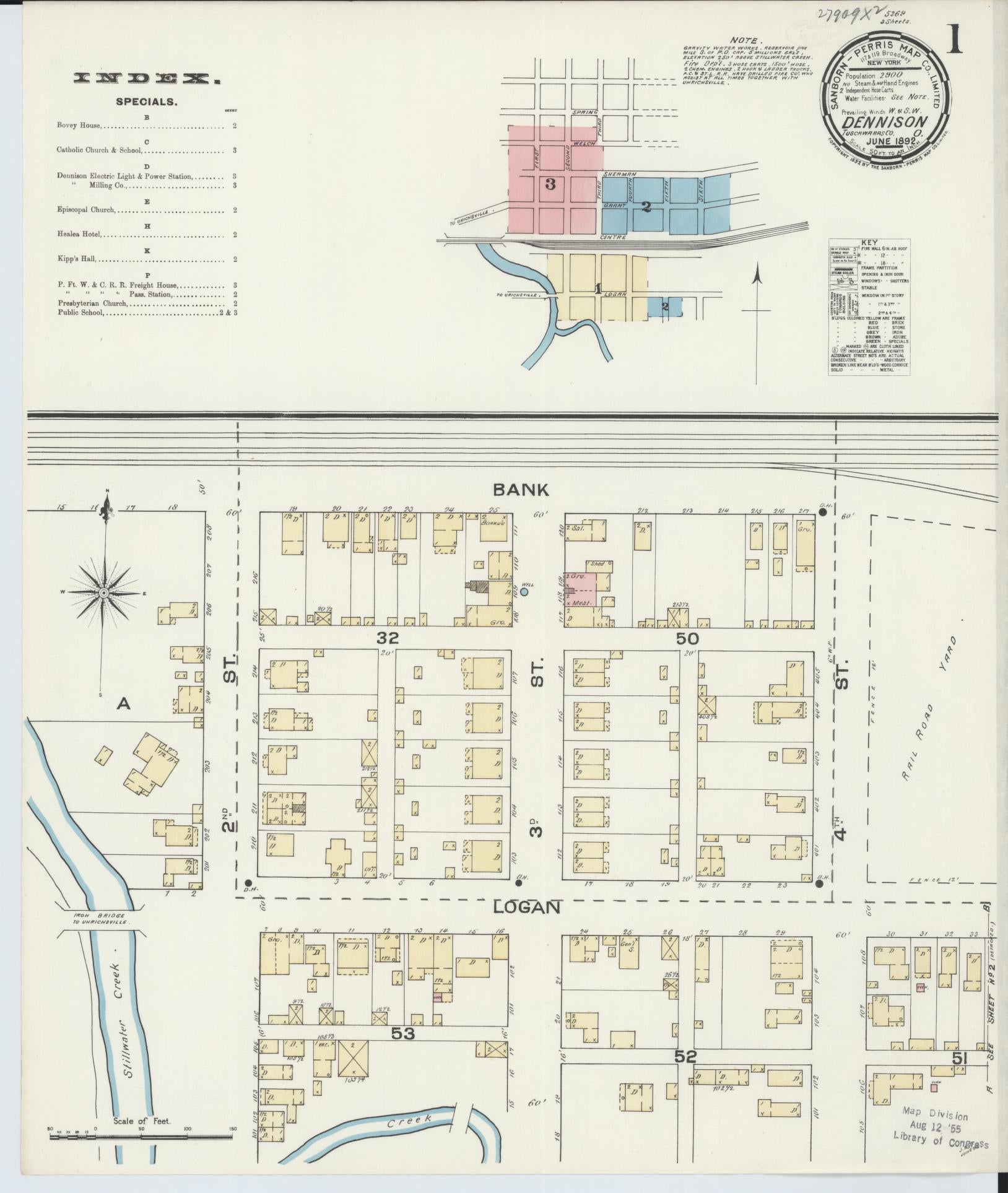 Sanborn Fire Insurance Map from Dennison, Tuscarawas County, Ohio (1892), Sheet #0001 - Complete Map Set gallery image, historic Sanborn map, vintage wall art, Ohio Ohio
