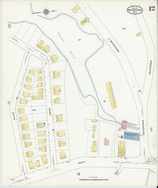 Sanborn Fire Insurance Map from Watertown, Middlesex County, Massachusetts (1911), Sheet #0012 - Historic Sanborn Fire Insurance Map Print, vintage old map wall art, antique decor, genealogy gift, Massachusetts Massachusetts map