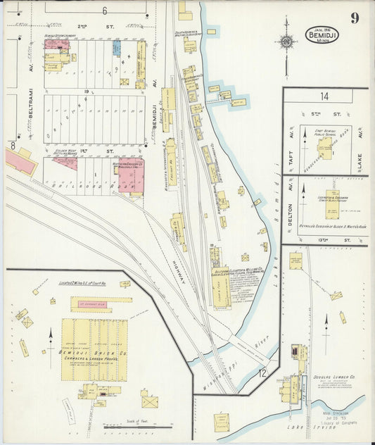 Sanborn Fire Insurance Map from Bemidji, Beltrami County, Minnesota (1916), Sheet #0009 - Historic Sanborn Fire Insurance Map Print, vintage old map wall art, antique decor, genealogy gift, Minnesota Minnesota map