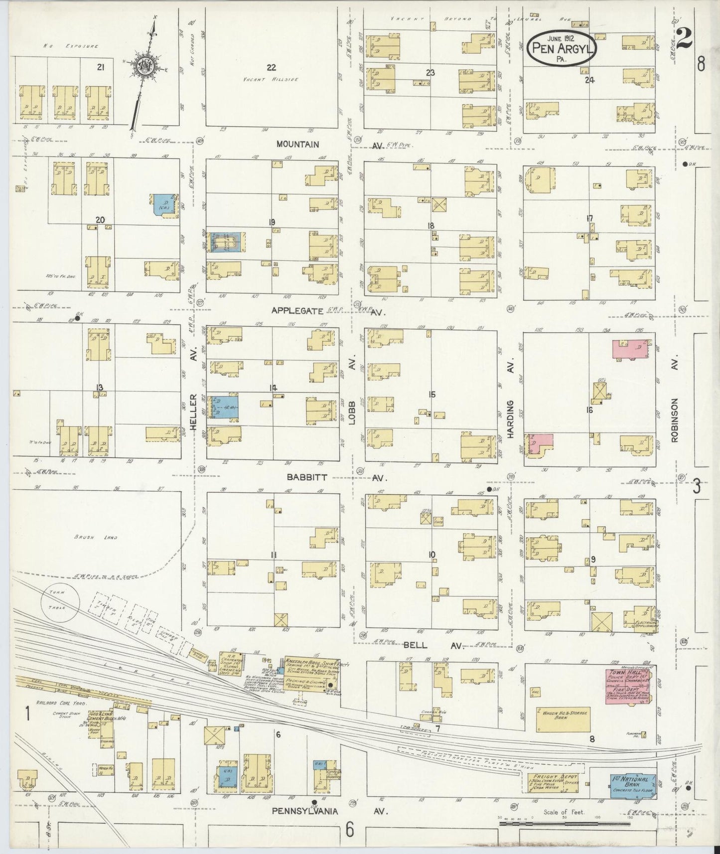 Sanborn Fire Insurance Map from Pen Argyl, Northampton County, Pennsylvania (1912), Sheet #0002 - Complete Map Set gallery image, historic Sanborn map, vintage wall art, Pennsylvania Pennsylvania