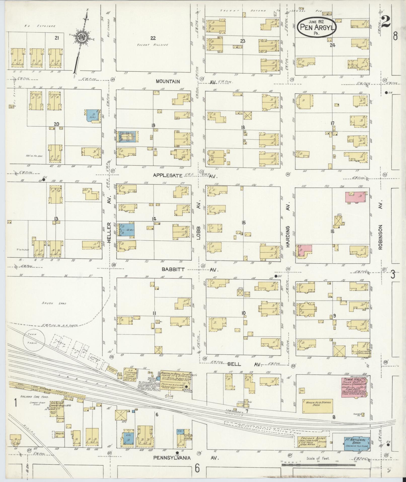 Sanborn Fire Insurance Map from Pen Argyl, Northampton County, Pennsylvania (1912), Sheet #0002 - Complete Map Set gallery image, historic Sanborn map, vintage wall art, Pennsylvania Pennsylvania