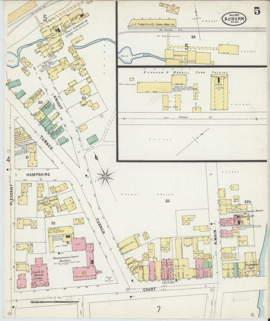 Sanborn Fire Insurance Map from Auburn, Androscoggin County, Maine (1897), Sheet #0005 - Historic Sanborn Fire Insurance Map Print, vintage old map wall art, antique decor, genealogy gift, Maine Maine map