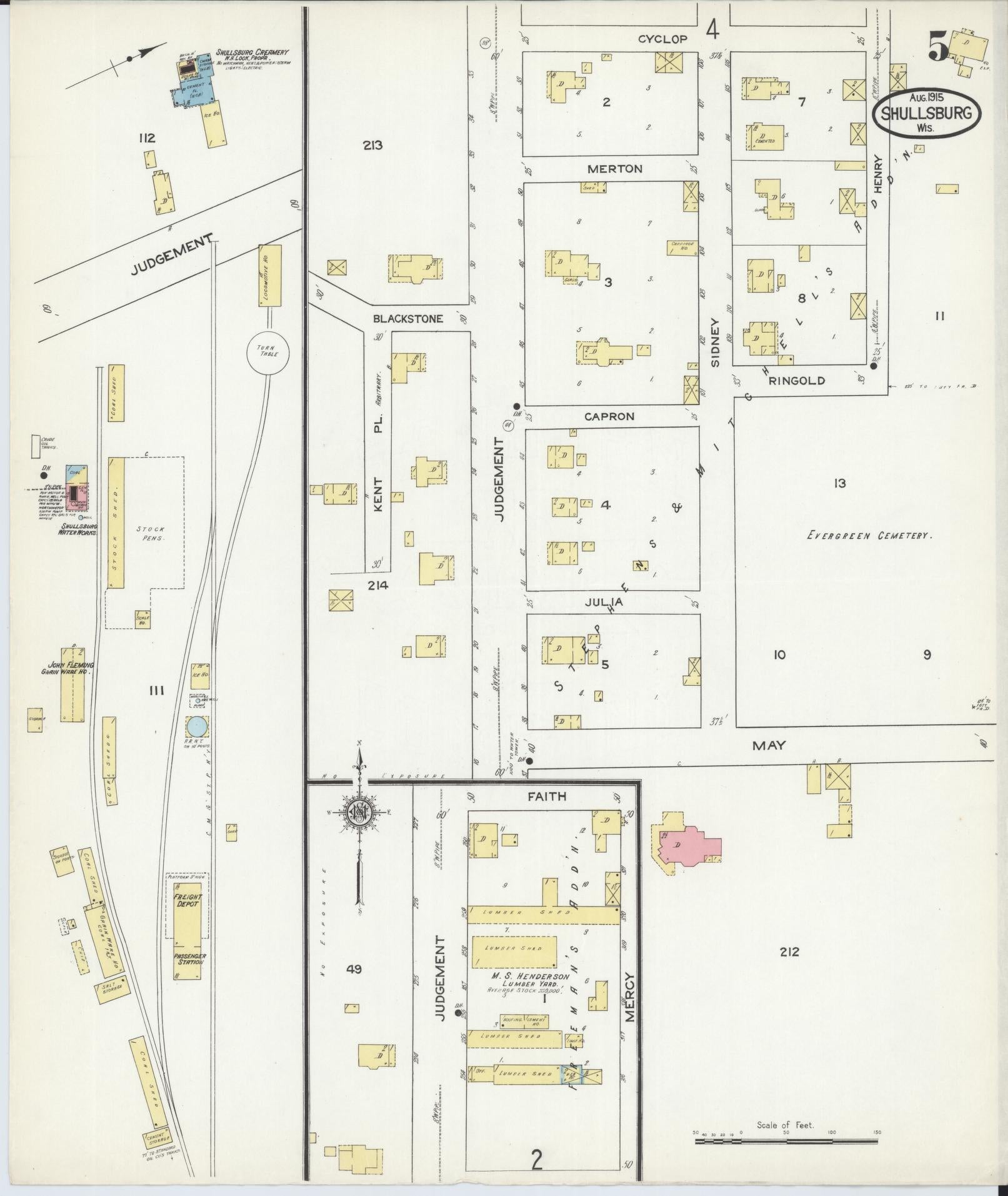 Sanborn Fire Insurance Map from Shullsburg, Lafayette County, Wisconsin (1915), Sheet #0005 - Historic Sanborn Fire Insurance Map Print, vintage old map wall art, antique decor, genealogy gift, Wisconsin Wisconsin map