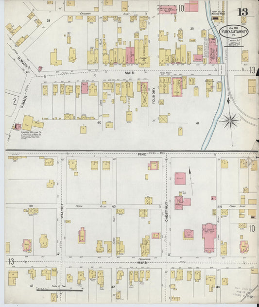 Sanborn Fire Insurance Map from Punxsutawney, Jefferson County, Pennsylvania (1906), Sheet #0013 - Historic Sanborn Fire Insurance Map Print, vintage old map wall art, antique decor, genealogy gift, Pennsylvania Pennsylvania map