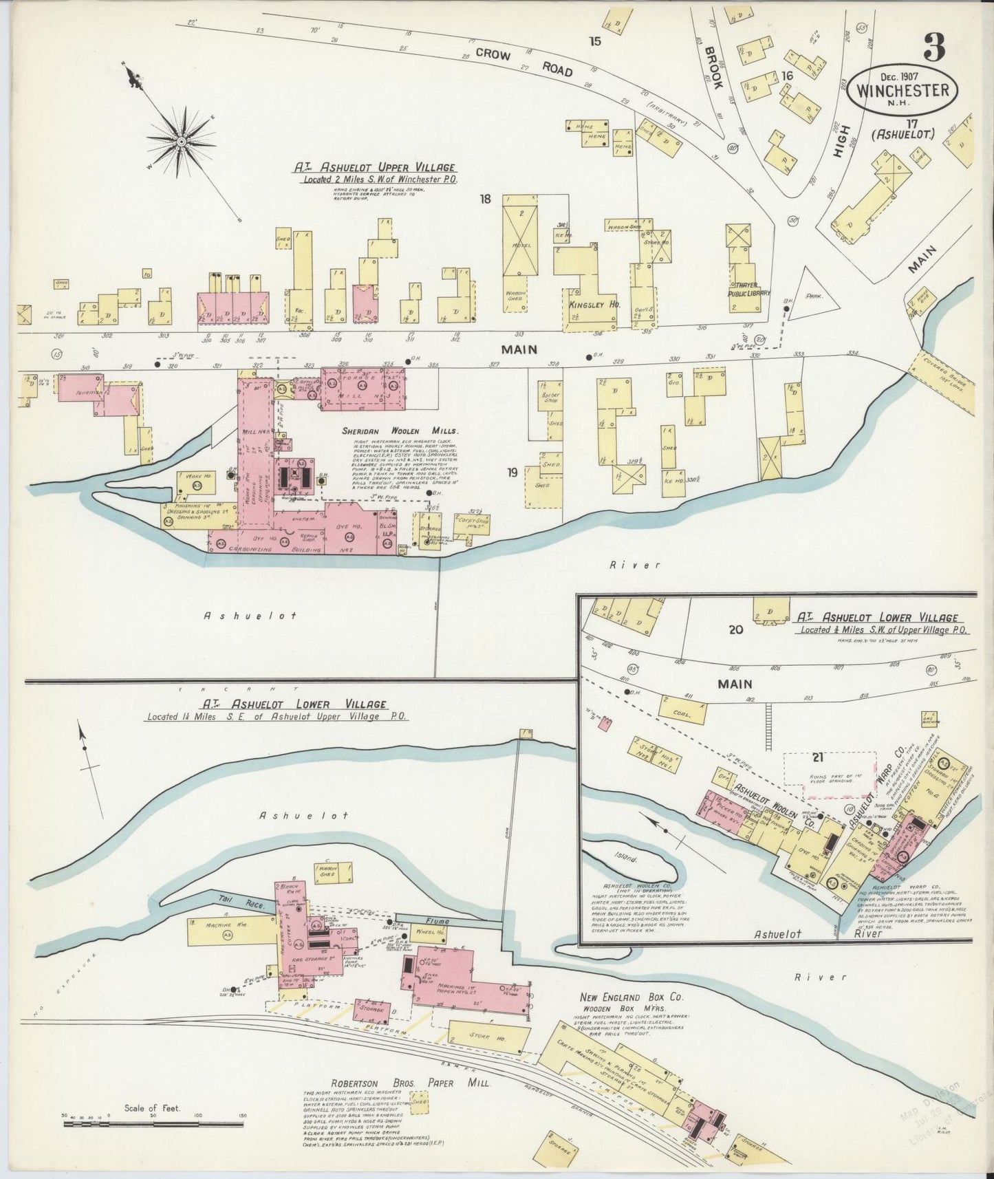 Sanborn Fire Insurance Map from Winchester, Cheshire County, New Hampshire (1907), Sheet #0003 - Complete Map Set gallery image, historic Sanborn map, vintage wall art, New Hampshire New Hampshire
