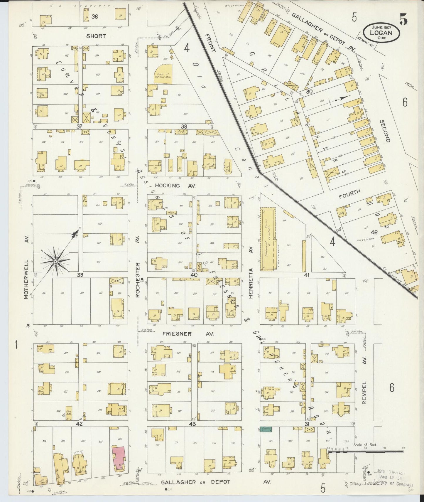 Sanborn Fire Insurance Map from Logan, Hocking County, Ohio (1907), Sheet #0005 - Historic Sanborn Fire Insurance Map Print, vintage old map wall art, antique decor, genealogy gift, Ohio Ohio map