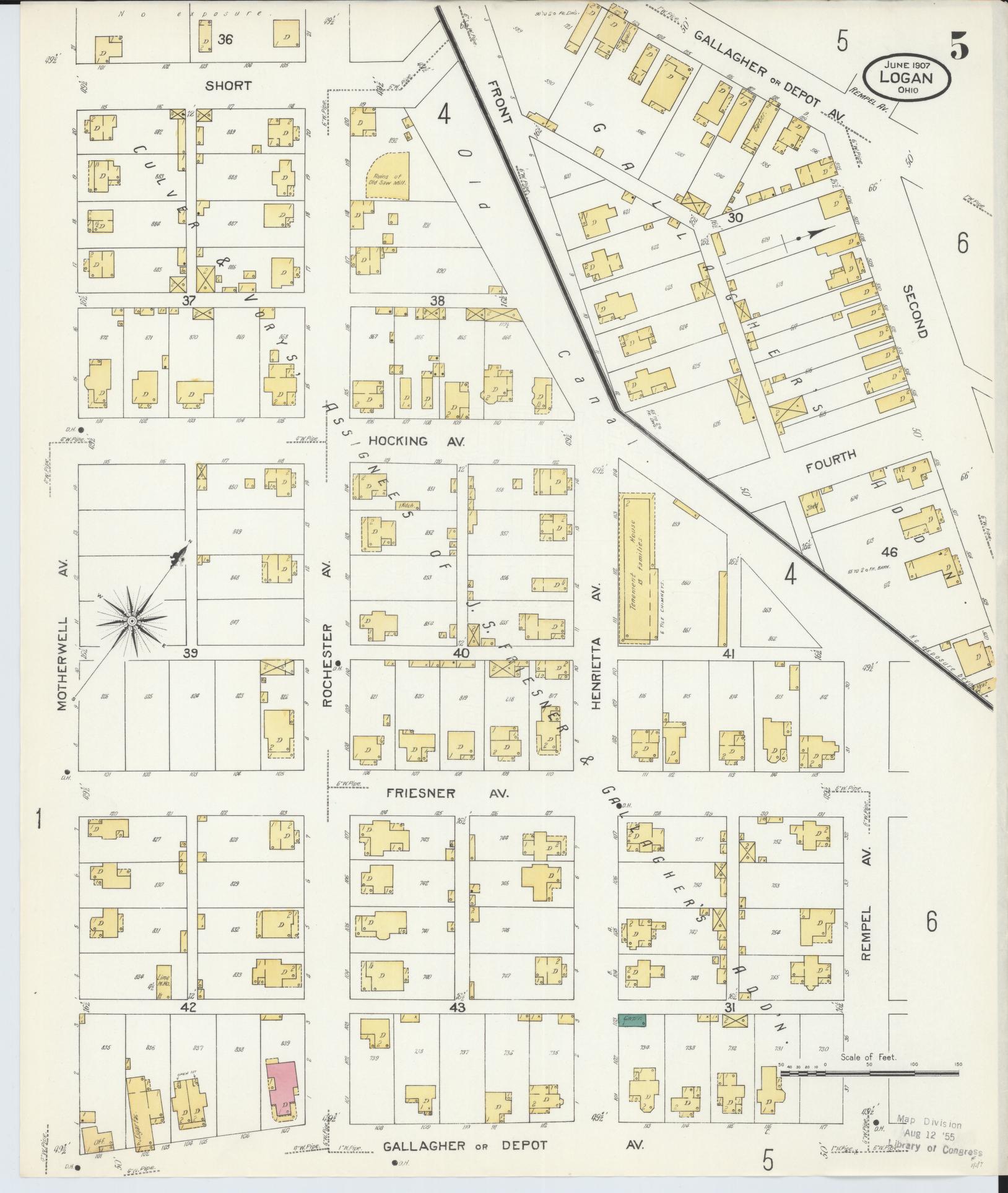 Sanborn Fire Insurance Map from Logan, Hocking County, Ohio (1907), Sheet #0005 - Historic Sanborn Fire Insurance Map Print, vintage old map wall art, antique decor, genealogy gift, Ohio Ohio map
