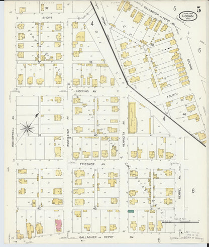 Sanborn Fire Insurance Map from Logan, Hocking County, Ohio (1907), Sheet #0005 - Historic Sanborn Fire Insurance Map Print, vintage old map wall art, antique decor, genealogy gift, Ohio Ohio map