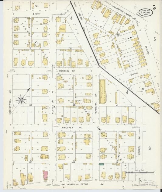 Sanborn Fire Insurance Map from Logan, Hocking County, Ohio (1907), Sheet #0005 - Historic Sanborn Fire Insurance Map Print, vintage old map wall art, antique decor, genealogy gift, Ohio Ohio map